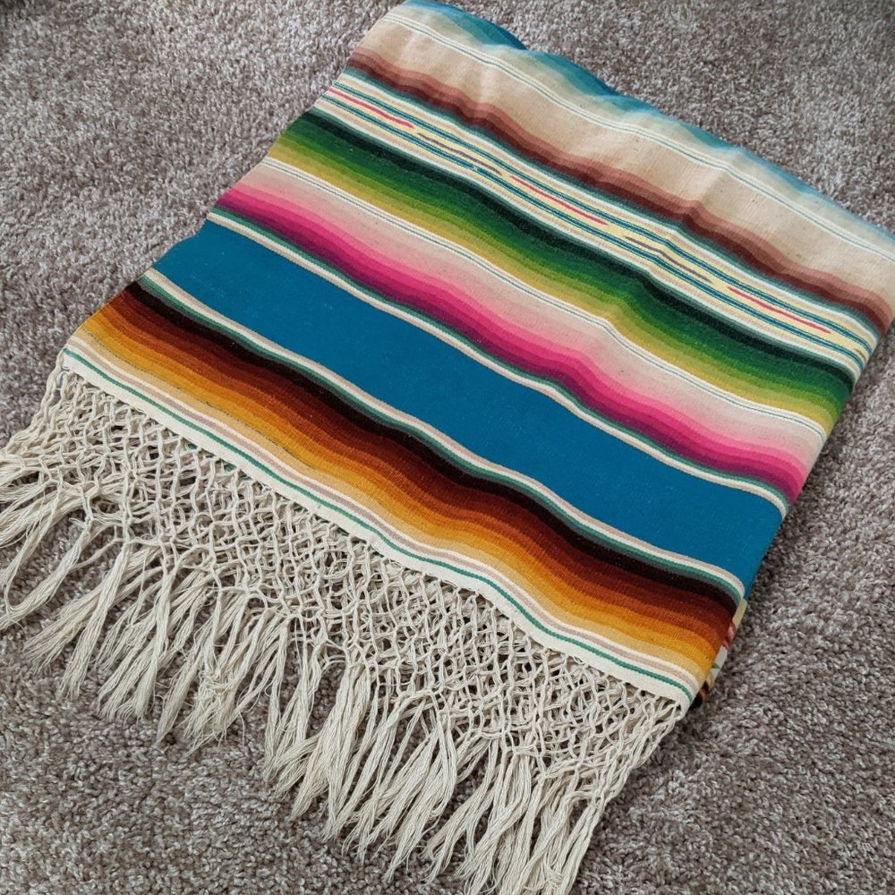 Vtg Mexican Saltillo Serape Blanket Handwoven - Picture 9 of 9